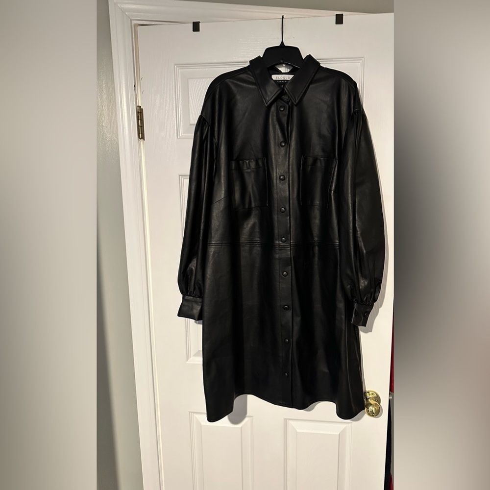 ELOQUII faux leather dress shirt